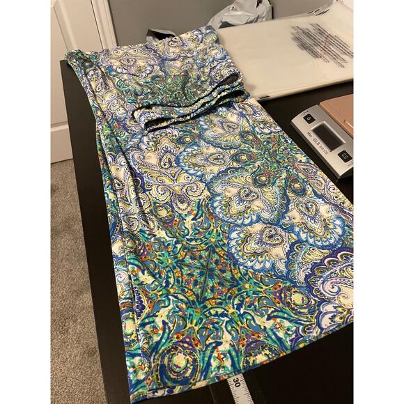 Chico's Pants Womens 3 US XL Blue Green Paisley Pull On Wide Leg Cropped Stretch - Picture 8 of 9